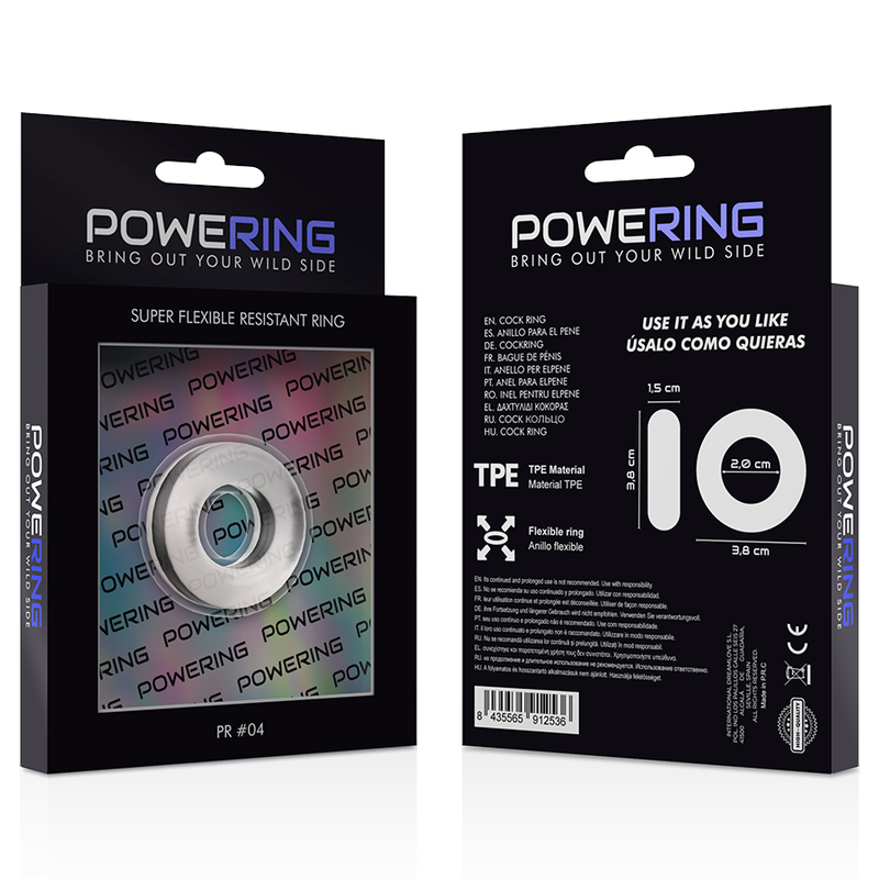 POWERING - ANEL PARA PÊNIS SUPER FLEXÍVEL E RESISTENTE 3,8CM PR04 TRANSPARENTE - Sexshoptuga 