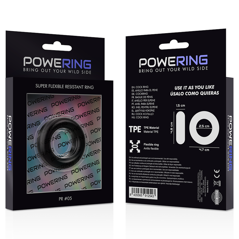 POWERING - ANEL PARA PÊNIS SUPER FLEXÍVEL E RESISTENTE 4,8CM PR05 PRETO - Sexshoptuga  Sexshoptuga 