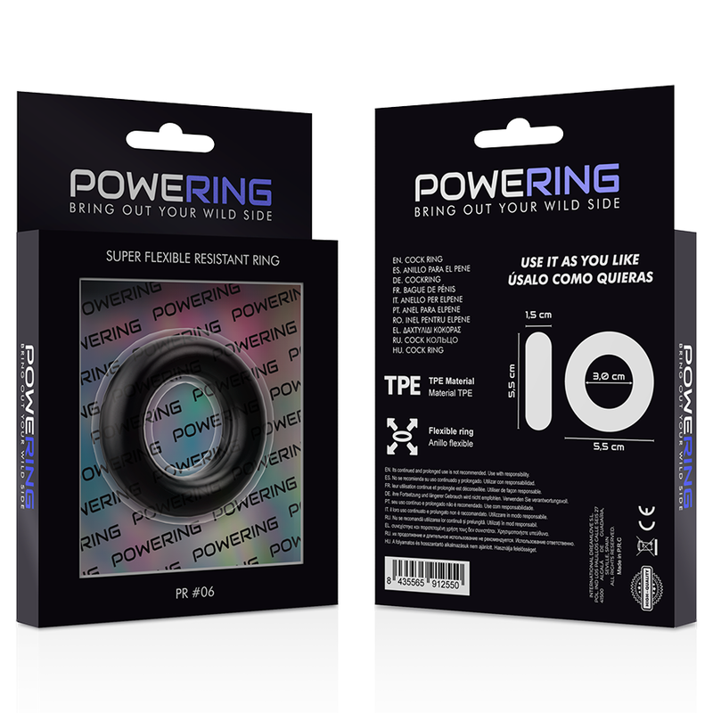 POWERING - ANEL PARA PÊNIS SUPER FLEXÍVEL E RESISTENTE 5,5CM PR06 PRETO - Sexshoptuga 