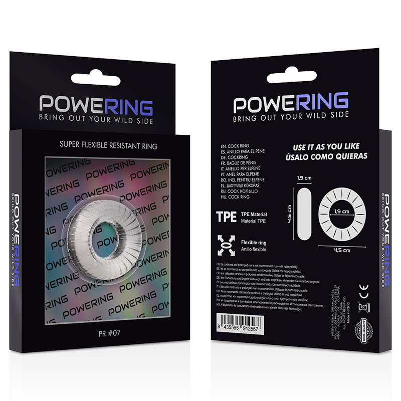 POWERING- ANEL PARA PÊNIS SUPER FLEXÍVEL E RESISTENTE 4,5CM PR07 TRANSPARENTE - Sexshoptuga 