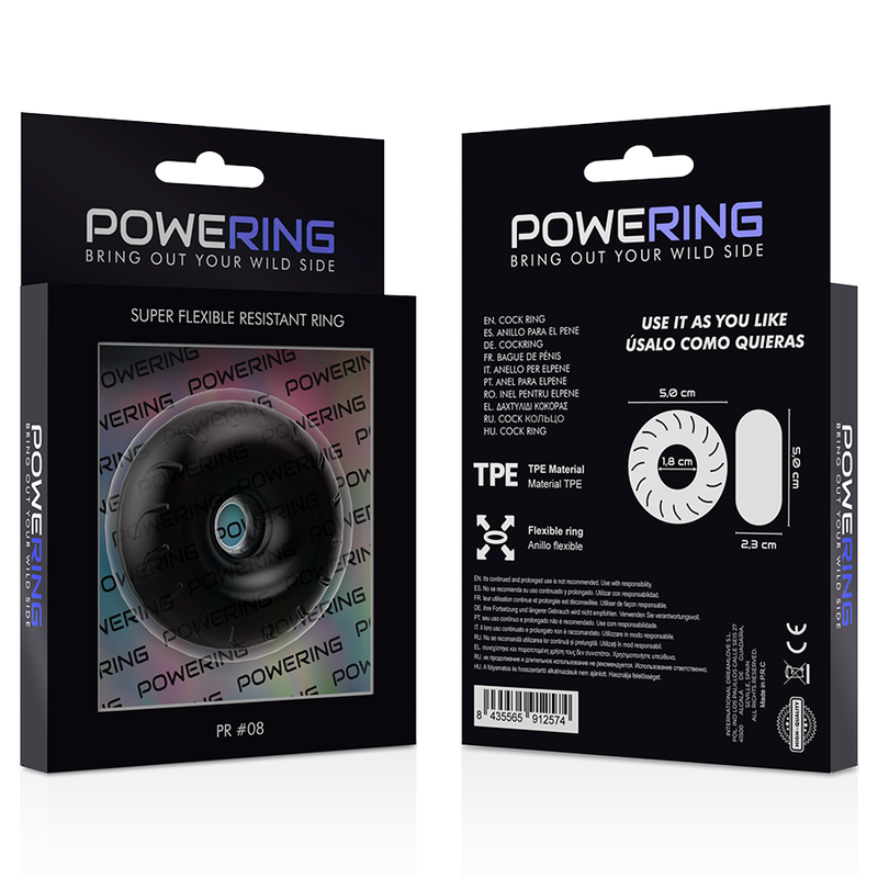 POWERING - ANEL PARA PÊNIS SUPER FLEXÍVEL E RESISTENTE 5CM PR08 PRETO - Sexshoptuga 