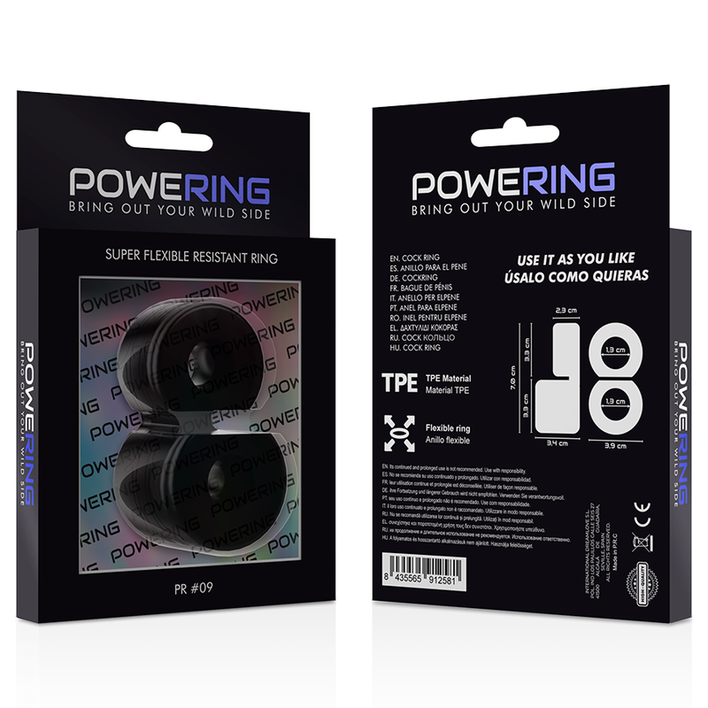 POWERING - ANEL DUPLO PARA PÉNIS SUPER FLEXÍVEL E RESISTENTE PR09 PRETO - Sexshoptuga 