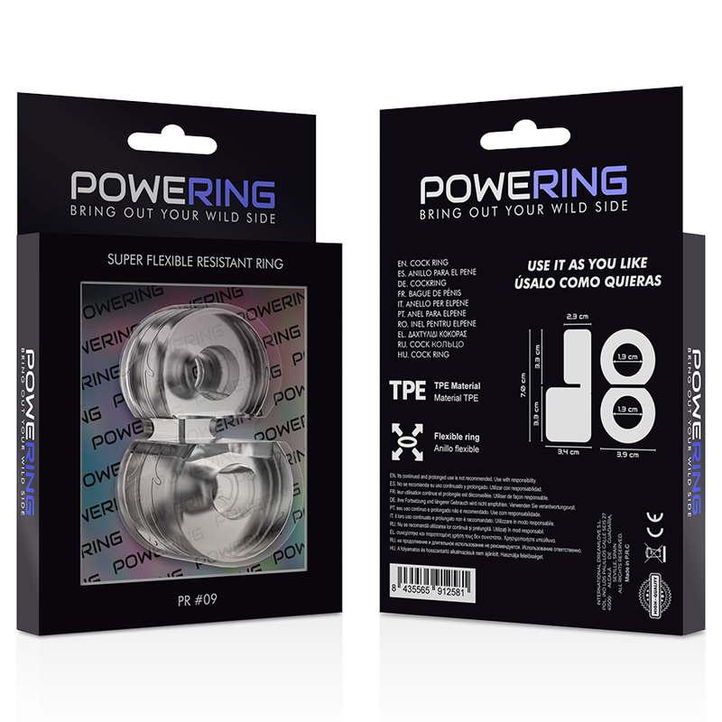 POWERING - ANEL DUPLO PARA PÉNIS SUPER FLEXÍVEL E RESISTENTE PR09 TRANSPARENTE - Sexshoptuga 