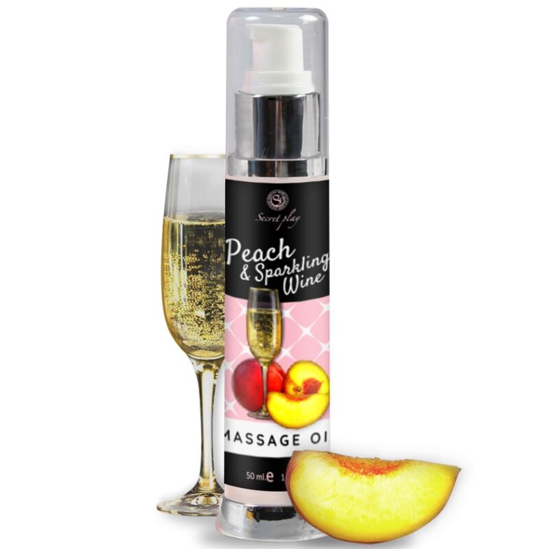 SECRETPLAY - ÓLEO DE MASSAGEM  PÊSSEGO E VINHO ESPUMANTE 50 ML - Sexshoptuga  Sexshoptuga 