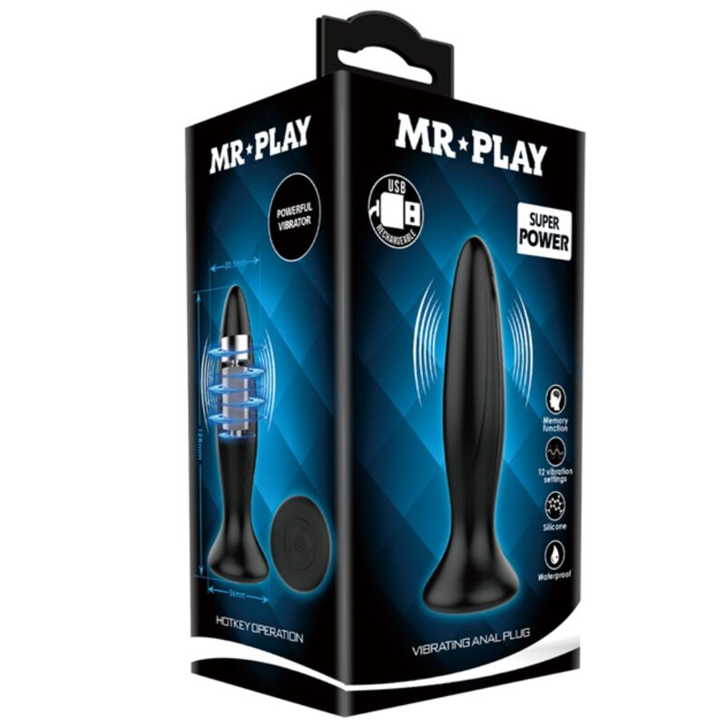 MR PLAY - PLUG ANAL VIBRADOR PRETO RECARREGVEL - Sexshoptuga  Sexshoptuga 