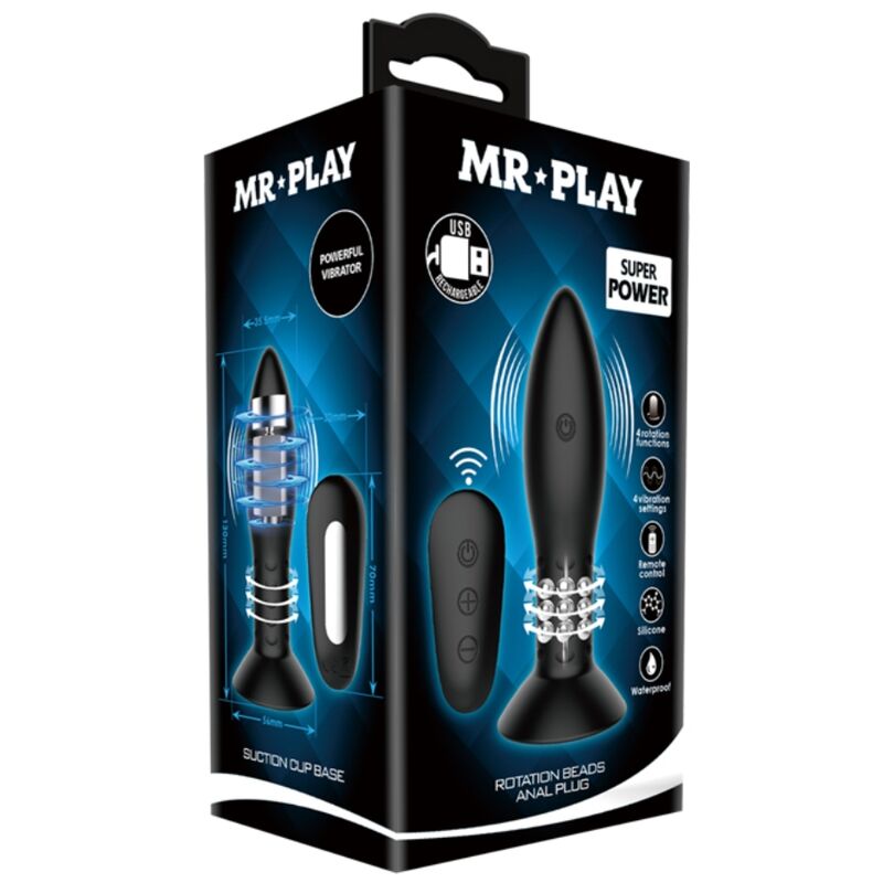 MR PLAY - PLUG COM CONTROLE REMOTO DE BOLAS ROTATIVAS PRETAS - Sexshoptuga  Sexshoptuga 