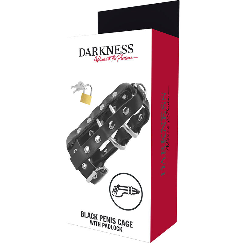 DARKNESS - GAIOLA DE CASTIDADE DE COURO COM FECHADURA - Sexshoptuga 