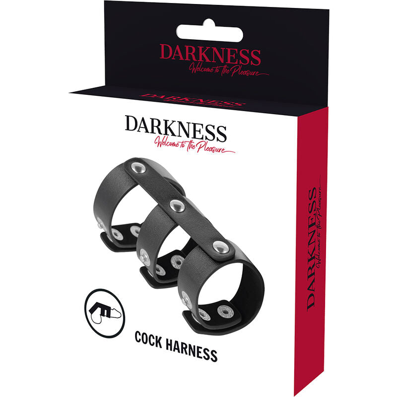 DARKNESS - ANEL DUPLO DE PÊNIS E TESTÍCULOS DE COURO AJUSTVEL - Sexshoptuga  Sexshoptuga 