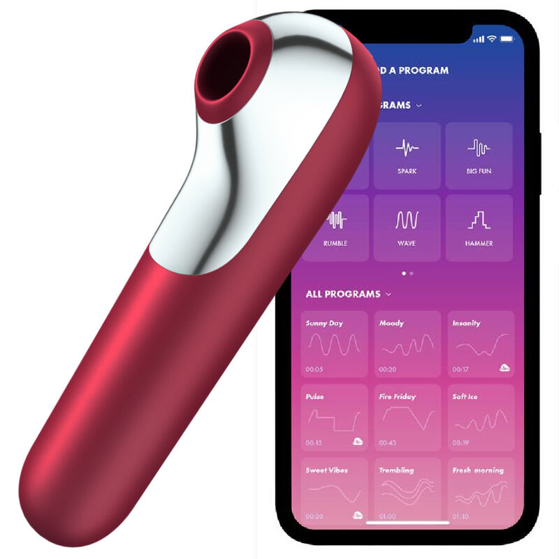 SATISFYER - VIBRADOR E SUCCIONADOR DUAL LOVE COM AR PULSADO VERMELHO - Sexshoptuga  Sexshoptuga 