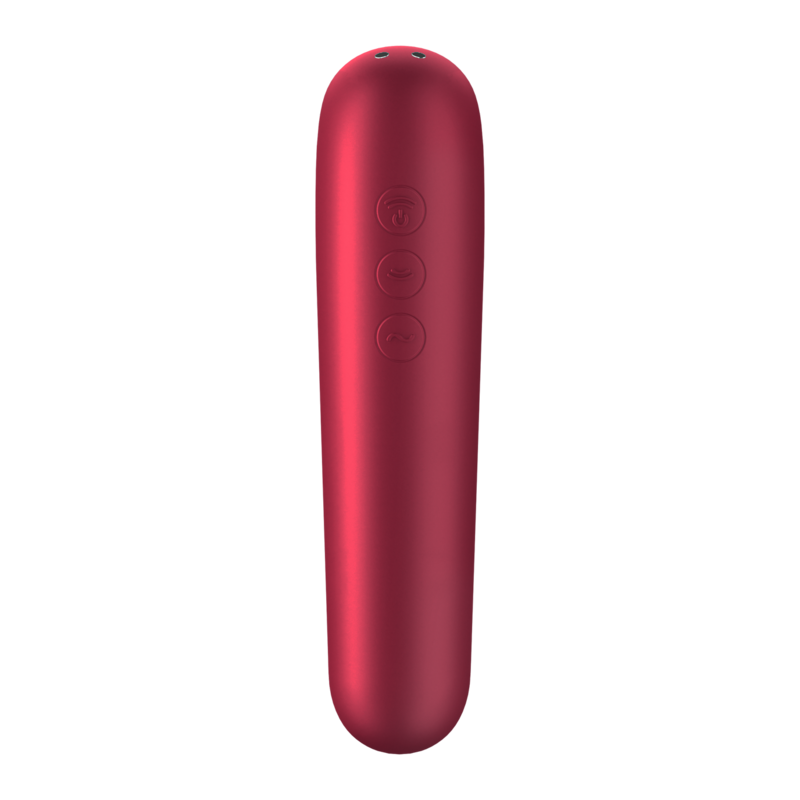 SATISFYER - VIBRADOR E SUCCIONADOR DUAL LOVE COM AR PULSADO VERMELHO - Sexshoptuga  Sexshoptuga 