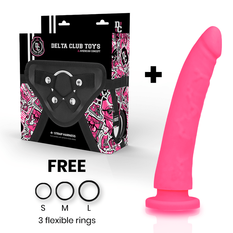 DELTA CLUB - ARREIO DE BRINQUEDOS + DONG ROSA DE SILICONE 20 CM -O- 4 CM - Sexshoptuga 