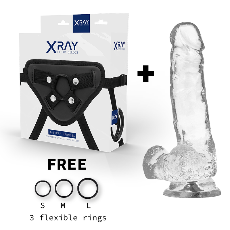 X RAY - ARNÊS + DILDO TRANSPARENTE COM BOLAS 18.5 CM -O- 3.8 CM Sexshoptuga 