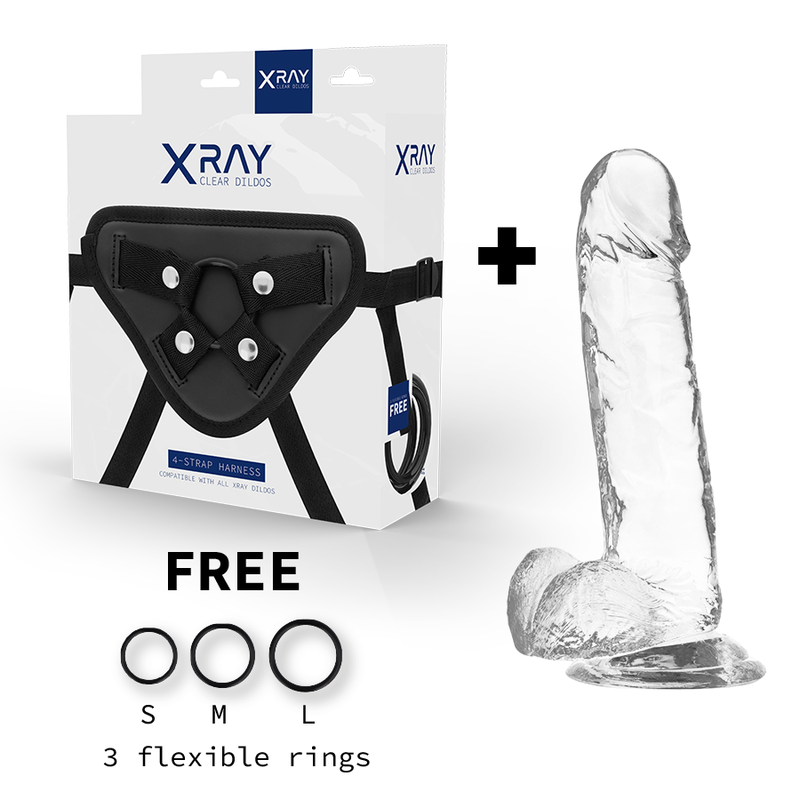 X RAY - ARNÊS + DILDO TRANSPARENTE COM BOLAS 20 CM -O- 4.5 CM Sexshoptuga 