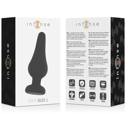 INTENSE - PLUG ANAL PIPO L SILICONE PRETO 13 CM - Sexshoptuga 