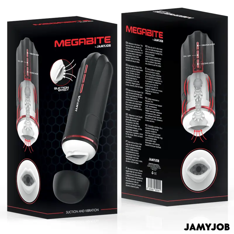 JAMYJOB - MASTURBADOR BOCAL AUTOMÁTICO MEGABITE 5 MODOS DE SUCÇÃO E VIBRAÇÃO - Sexshoptuga 