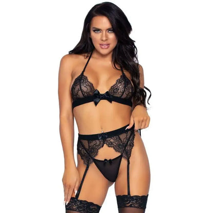 LEG AVENUE - CONJUNTO DE TRÊS PEAS , CINTA-LIGA E G-STRING - Sexshoptuga 