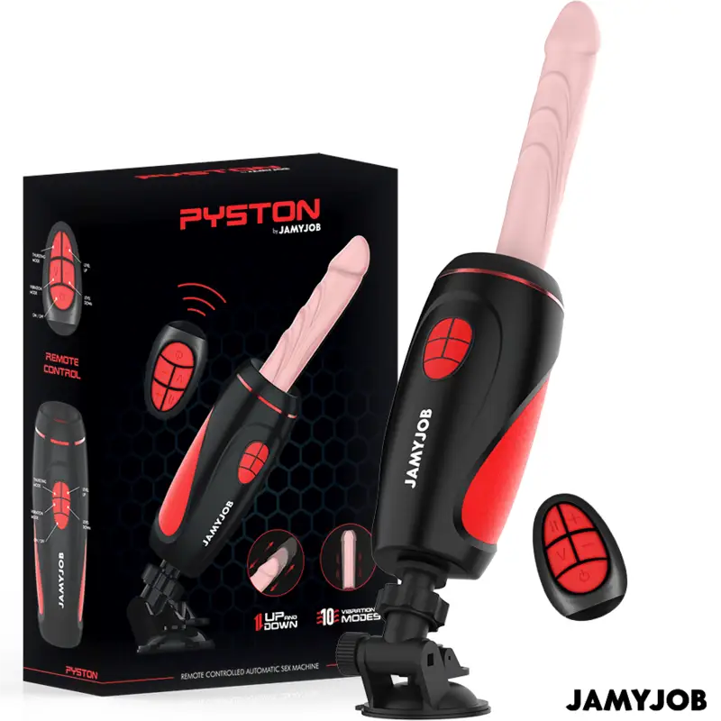 JAMYJOB - MASTURBADOR AUTOMÁTICO BASE PYSTON COM DILDO DE CONTROLE REMOTO - Sexshoptuga 