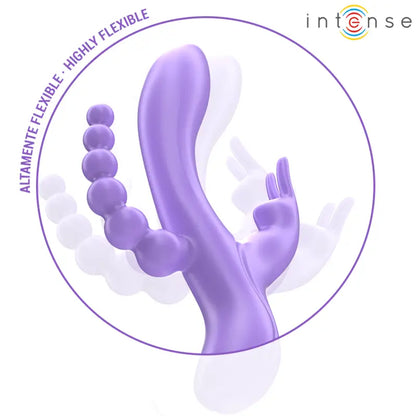 INTENSE - MIKO TRIPLO VIBRADOR COELHO & ESTIMULADOR & ANAL 7 VIBRAÇÕES ROXO - Sexshoptuga 