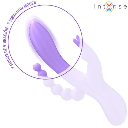 INTENSE - MIKO TRIPLO VIBRADOR COELHO & ESTIMULADOR & ANAL 7 VIBRAÇÕES ROXO - Sexshoptuga 