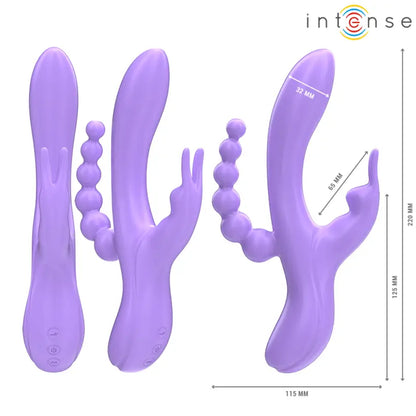 INTENSE - MIKO TRIPLO VIBRADOR COELHO & ESTIMULADOR & ANAL 7 VIBRAÇÕES ROXO - Sexshoptuga 