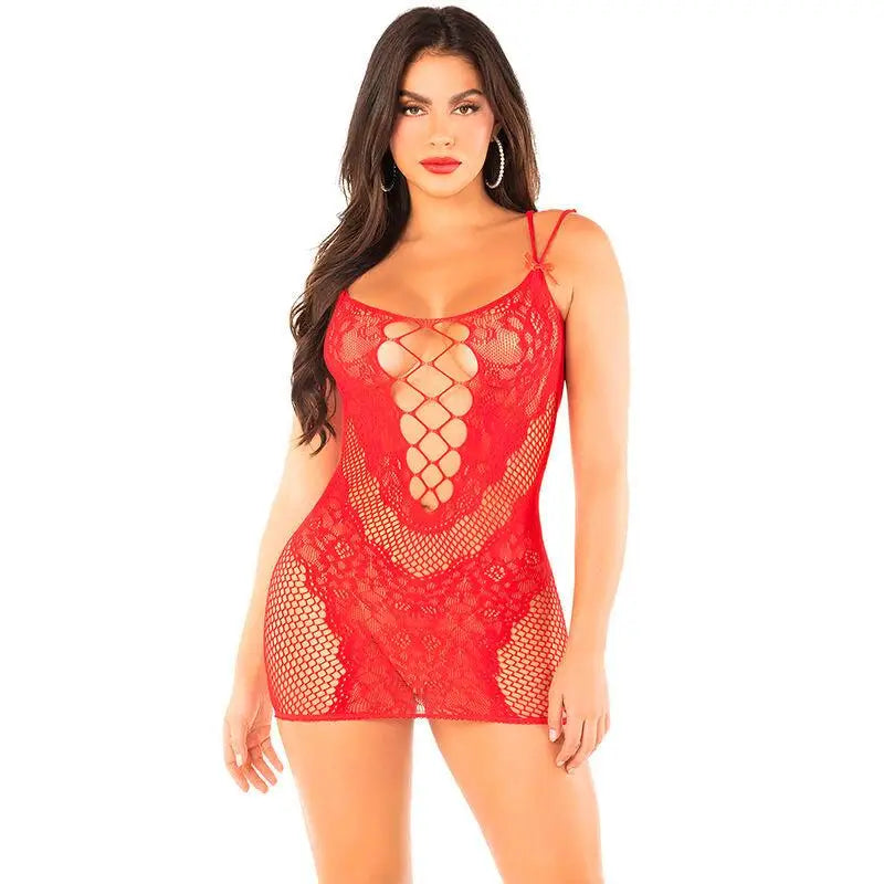 LEG AVENUE - MINI VESTIDO DE MALHA COM ALÇAS VERMELHO - Sexshoptuga 