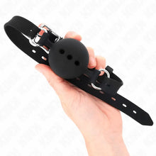 KINK - MORDAÇA COMPLETA DE SILICONE 55 x 2 CM COM BOLA DE 4,5 CM TAMANHO M PRETO AJUSTÁVEL 35-51 CM - Sexshoptuga  Sexshoptuga 