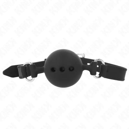 KINK - MORDAÇA COMPLETA DE SILICONE 55 x 2 CM COM BOLA DE 4,5 CM TAMANHO M PRETO AJUSTÁVEL 35-51 CM - Sexshoptuga 