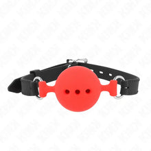 KINK - MORDAÇA COMPLETA DE SILICONE 55 x 2 CM COM BOLA DE 5 CM TAMANHO L VERMELHO AJUSTÁVEL 35-51 CM - Sexshoptuga  Sexshoptuga 