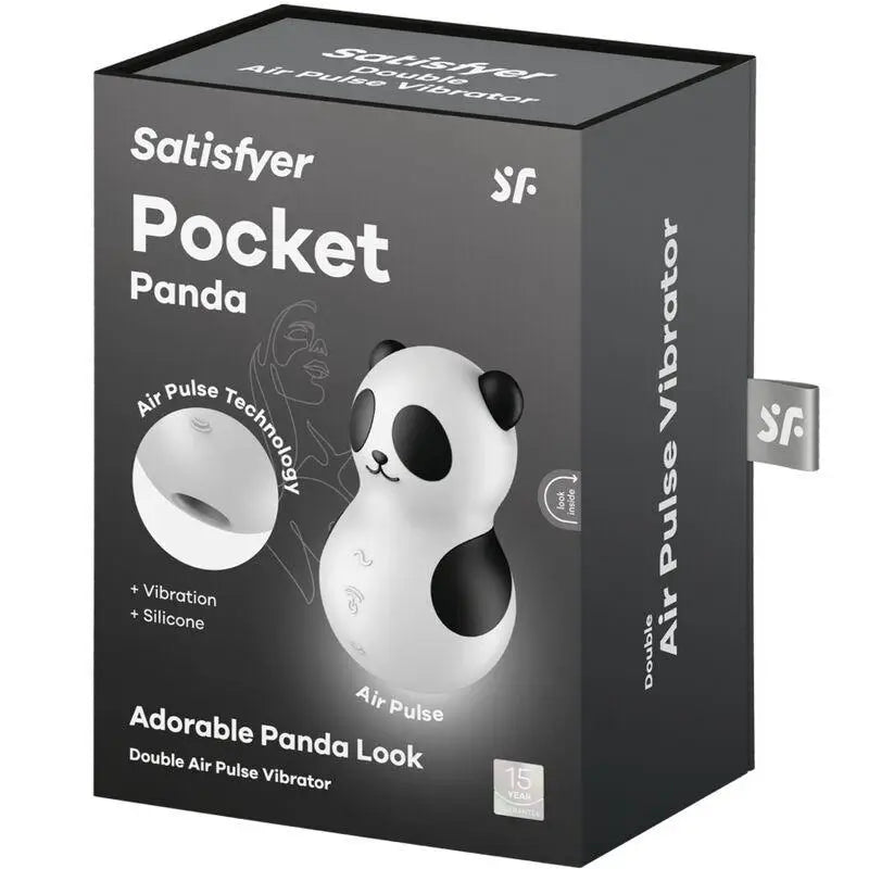 SATISFYER - POCKET PANDA ESTIMULADOR E VIBRADOR PRETO E BRANCO - Sexshoptuga 