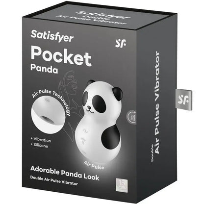 SATISFYER - POCKET PANDA ESTIMULADOR E VIBRADOR PRETO E BRANCO - Sexshoptuga 