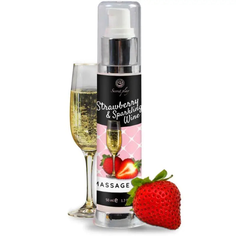 SECRETPLAY - ÓLEO DE MASSAGEM MORANGO E VINHO ESPUMANTE 50 ML - Sexshoptuga 