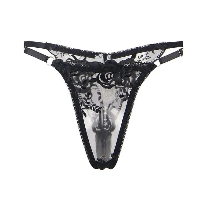 SUBBLIME - CONJUNTO DE 3 PEAS SUTI + TANGA + LIGA ESTAMPADO FLORAL PRETO S/M - Sexshoptuga 