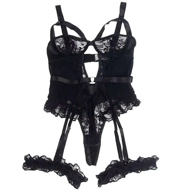 SUBBLIME - TEDDY COM LIGA COM DETALHE RENDA E TIRAS PRETO S/M - Sexshoptuga 