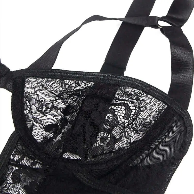 SUBBLIME - TEDDY COM LIGA COM DETALHE RENDA E TIRAS PRETO S/M - Sexshoptuga 