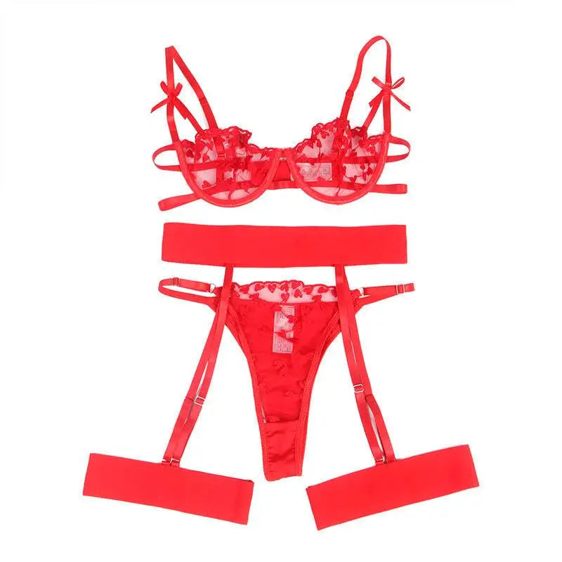 SUBBLIME - 954338 SUTIÃ COM ESTAMPA DE CORAÇÃO + TANGA + CINTO-LIGA VERMELHO L/XL - Sexshoptuga 