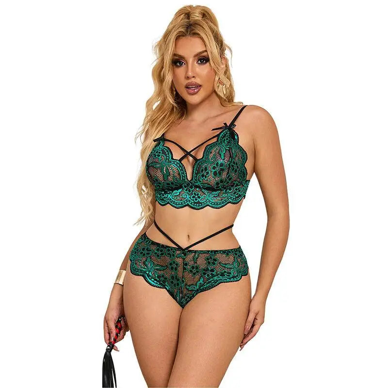 SUBBLIME - 954086 SUTIÃ + CALCINHA RENDA VERDE S/M - Sexshoptuga 