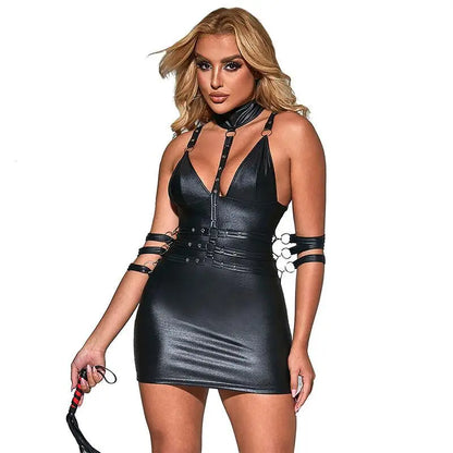 SUBBLIME - 954406 VESTIDO BONDAGE DE COURO PRETO S/M - Sexshoptuga 