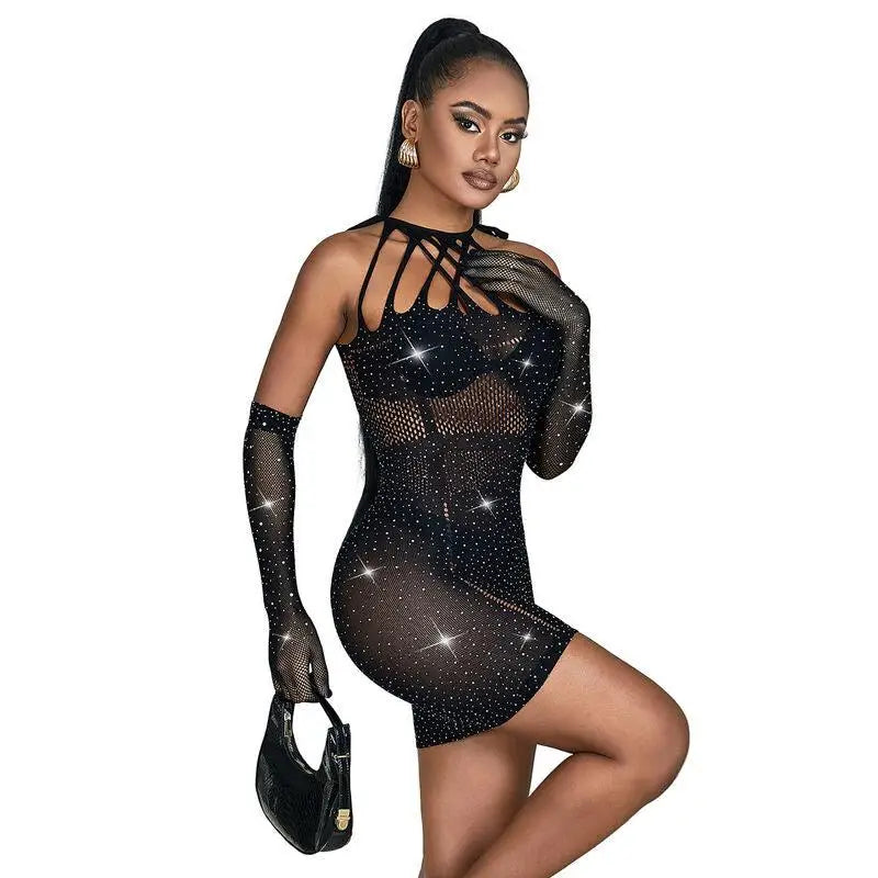 SUBBLIME - 952235 VESTIDO DE REDE COM STRAS PRETO TAMANHO ÚNICO - Sexshoptuga 