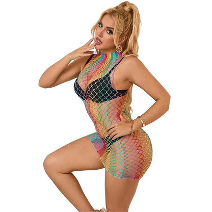 SUBBLIME - 952433 RAINBOW GOLA ALTA SEM MANGAS FISHNET VESTIDO TAMANHO ÚNICO - Sexshoptuga 