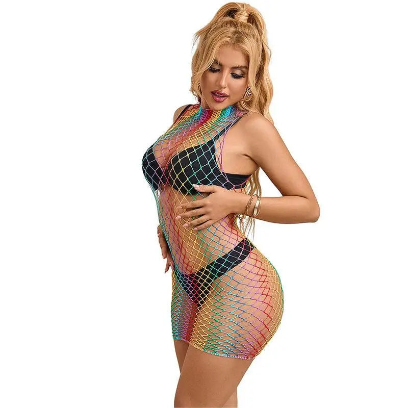 SUBBLIME - 952433 RAINBOW GOLA ALTA SEM MANGAS FISHNET VESTIDO TAMANHO ÚNICO - Sexshoptuga 