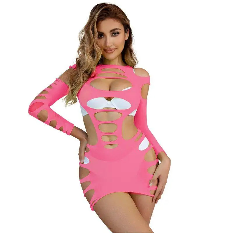 SUBBLIME - 952273 VESTIDO MANGA LONGA COM REDE ELSTICA ROSA TAMANHO ÚNICO - Sexshoptuga 