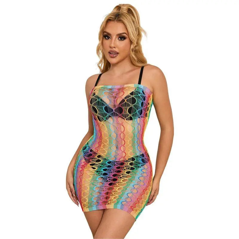 SUBBLIME - 952365 RAINBOW BARE SHOULDER FISHNET VESTIDO TAMANHO ÚNICO - Sexshoptuga 