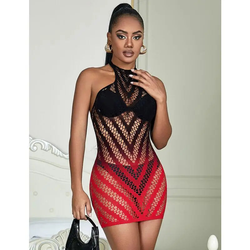 SUBBLIME - 952242 VESTIDO REDE ELSTICA DEGRADADA VERMELHA E PRETA TAMANHO ÚNICO - Sexshoptuga 