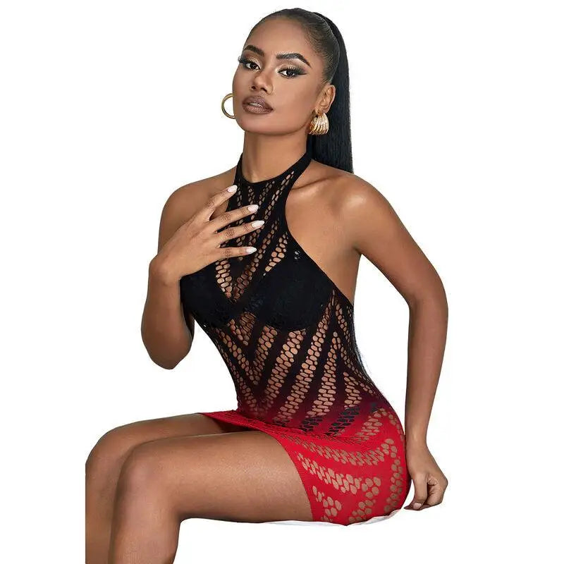 SUBBLIME - 952242 VESTIDO REDE ELSTICA DEGRADADA VERMELHA E PRETA TAMANHO ÚNICO - Sexshoptuga 