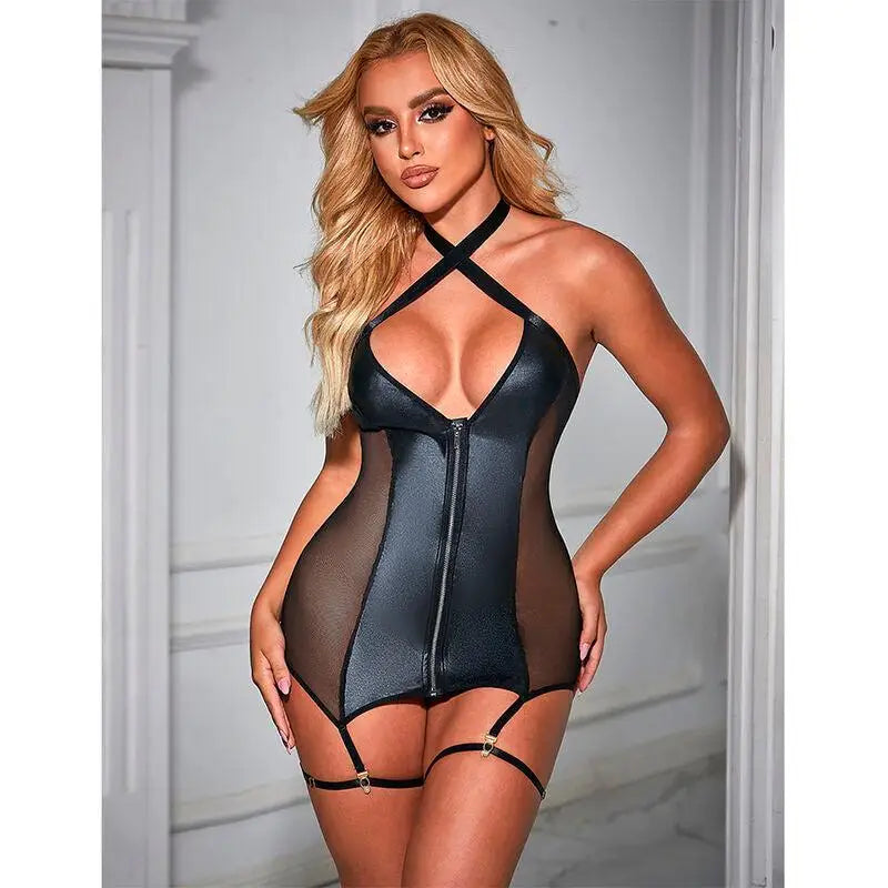 SUBBLIME - 954451 VESTIDO SEXY DE MALHA COURO PRETO L/XL - Sexshoptuga 