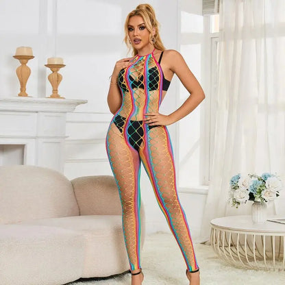 SUBBLIME - 952358 RAINBOW HALTER NECK FISHNET VESTIDO TAMANHO ÚNICO - Sexshoptuga 