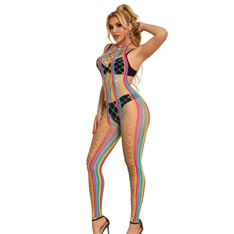 SUBBLIME - 952358 RAINBOW HALTER NECK FISHNET VESTIDO TAMANHO ÚNICO - Sexshoptuga 