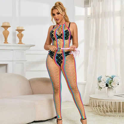 SUBBLIME - 952358 RAINBOW HALTER NECK FISHNET VESTIDO TAMANHO ÚNICO - Sexshoptuga 