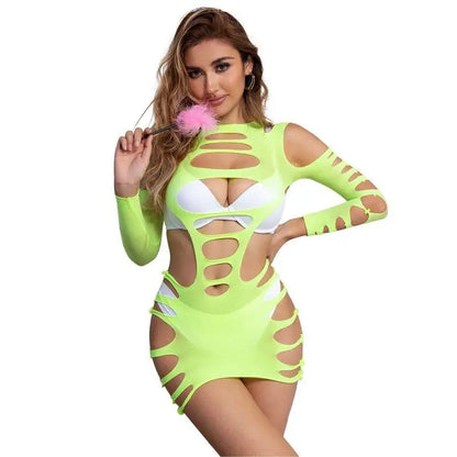 SUBBLIME - 952280 VESTIDO VERDE MANGA LONGA COM REDE ELSTICA TAMANHO ÚNICO - Sexshoptuga 