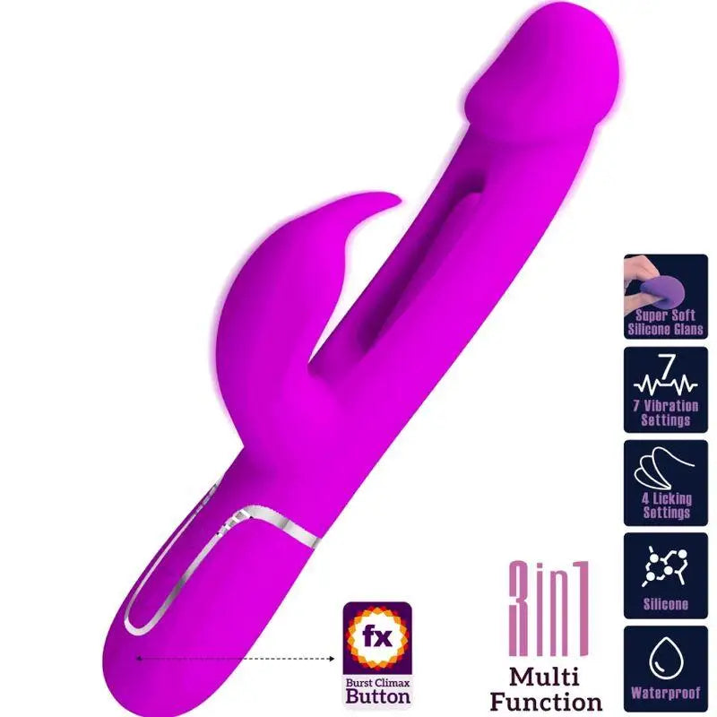 PRETTY LOVE - VIBRADOR COELHO DEJON 3 EM 1 MULTIFUNO FUCSIA - Sexshoptuga 